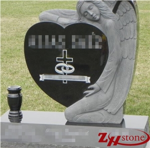 Own Factory Cheap Price Angel with Heart Shanxi Black/ Absolute Black/ China Black Granite Tombstone Design/ Western Style Monuments/ Monument Design/ Angel Monuments/ Heart Tombstones