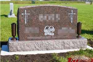 Own Factory Polished Traditional Serp Top with Cross Engraving Dakota Mahogany/ American Mahogany Granite Western Style Monuments/ Double Monuments/ Monument Design/ Cemetery Tombstones/ Gravestone