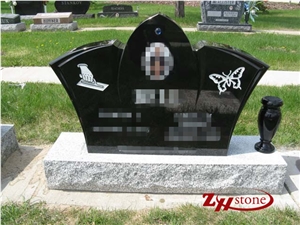 Tranditional Serp Top with Shoulders and Top Latin Cross with Nosings Shanxi Black/ Absolute Black/ China Black Granite Headstones/ Upright Monuments/ Family Monuments/ Gravestone/ Custom Monuments