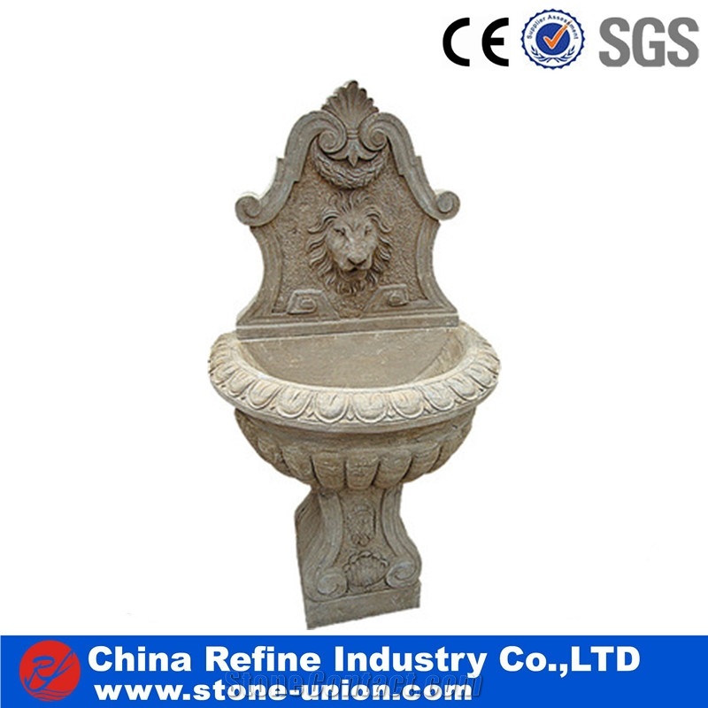 Carved Angel Stone Fountain, Marble Fountain, White Marble Wall Mounted Fountain