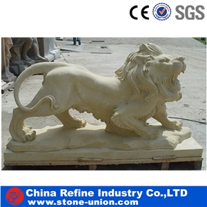 Marble Lion Statue , Stone Sculptures , Marble Carving , Sunset Red Marble Lion Sculpture