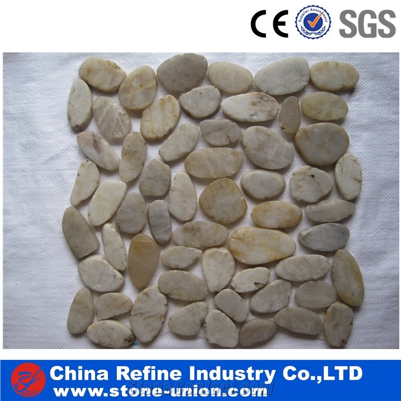 Multicolor Slices Flooring Stone Pebble, Sliced Pebble Mosaic Pattern,Different Sizes Polished Pebble River Stone for Decoration in Landscaping
