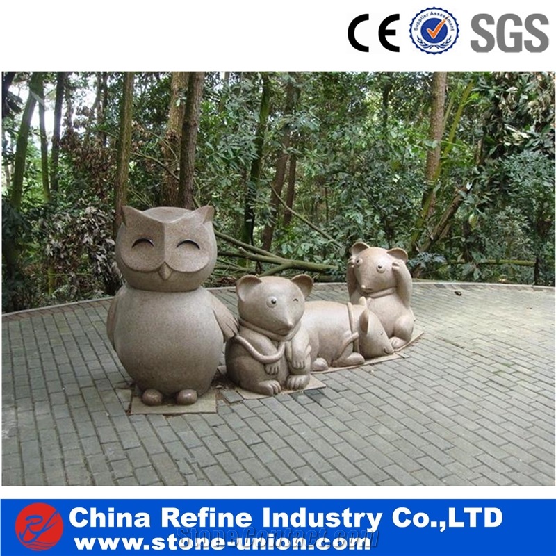 Natural Beige Granite Stone Owl Statue for Garden Decoration,China Owl Carving Handcrafts, Beige Granite Animal Sculptures