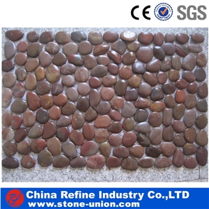 Polished Black Color Pebble Stone on Mesh, Flat River Pebbles,Different Sizes Polished Pebble River Stone for Decoration in Landscaping ,Garden