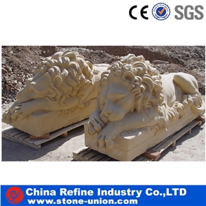 Stone Lion Statue for Sale, Red Marble Lion Statues, Life Size Lion Statue,Stone Lion Statue with Ball