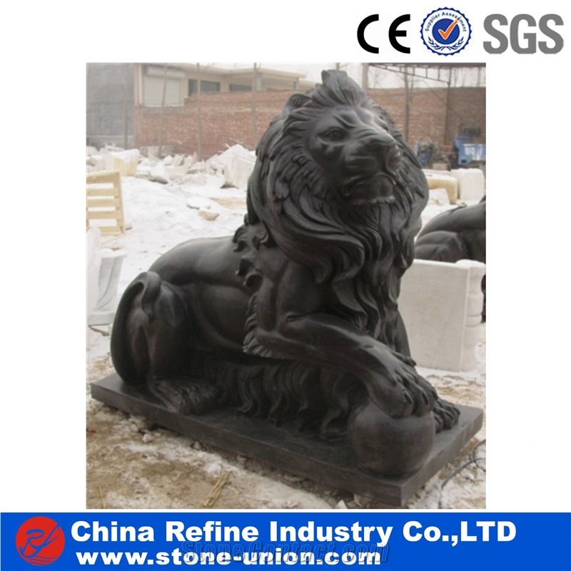 Stone Lion Statue for Sale, Red Marble Lion Statues, Life Size Lion Statue,Stone Lion Statue with Ball
