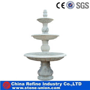 White Marble Fountain for Garden , Garden Water Fountains,Rolling Ball Water Fountain , Three Levels Fountain