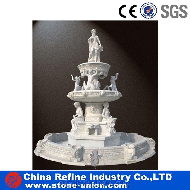 White Marble Fountain for Garden , Garden Water Fountains,Rolling Ball Water Fountain , Three Levels Fountain