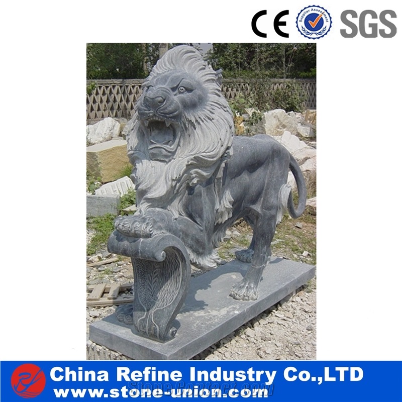 White Marble Lion Statue , Standing Lion Statue , Life Size Chinese Animal Statue