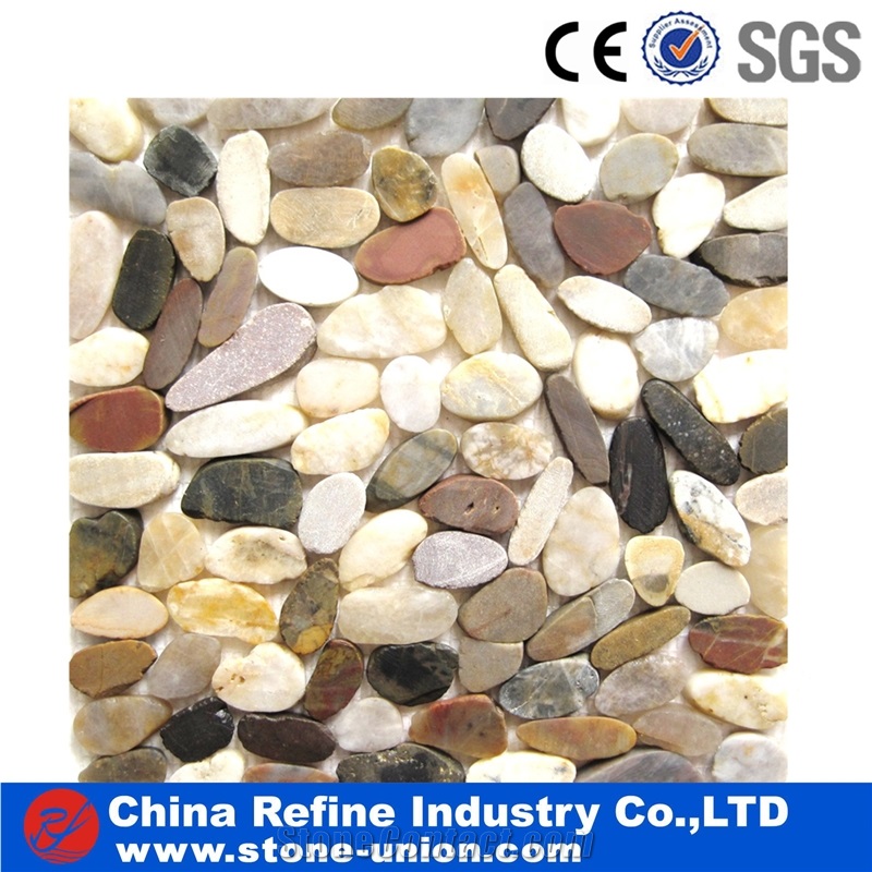 White Sliced Pebble Tile for Landscaping and Paving,Flat Pebble,Machine Customized Pebble Stone