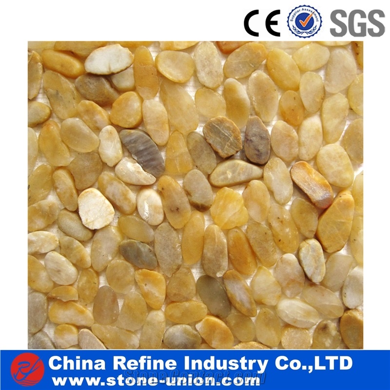 White Sliced Pebble Tile for Landscaping and Paving,Flat Pebble,Machine Customized Pebble Stone
