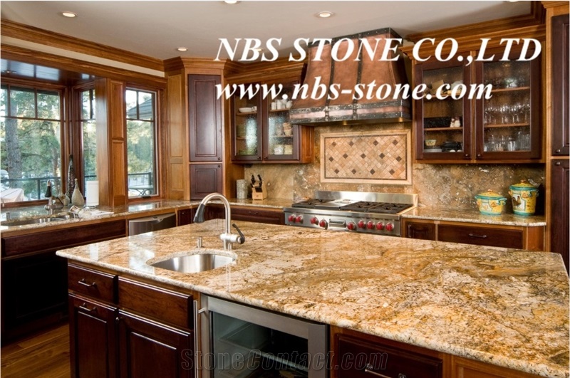 Beige Granite Kitchen Countertops, China Yellow Granite Kitchen Island Tops