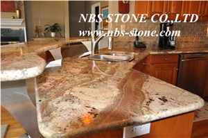 Beige Granite Kitchen Countertops, China Yellow Granite Kitchen Island Tops