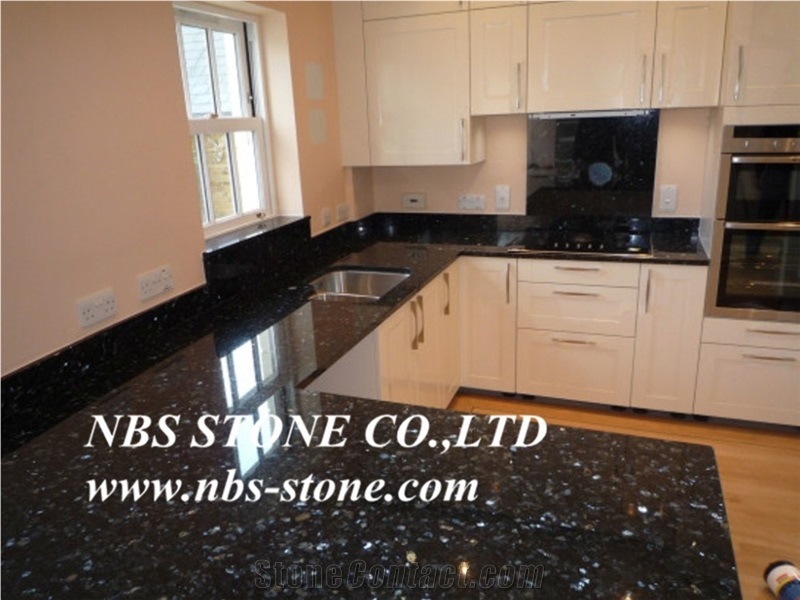 Black Pearl Granite and White Cabinets，Kitchen Tops,Countertops,Tiles& Slabs,Wall Covering,Flooring