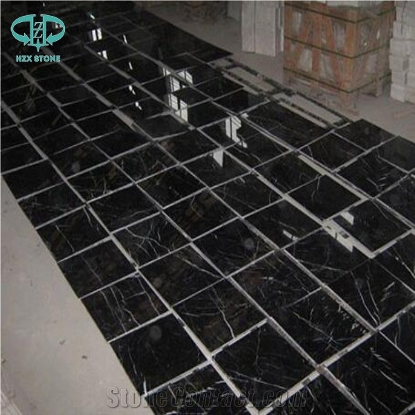Black Nero Marquina Marble Slabs & Tiles, China Marquina Black Marble Tiles