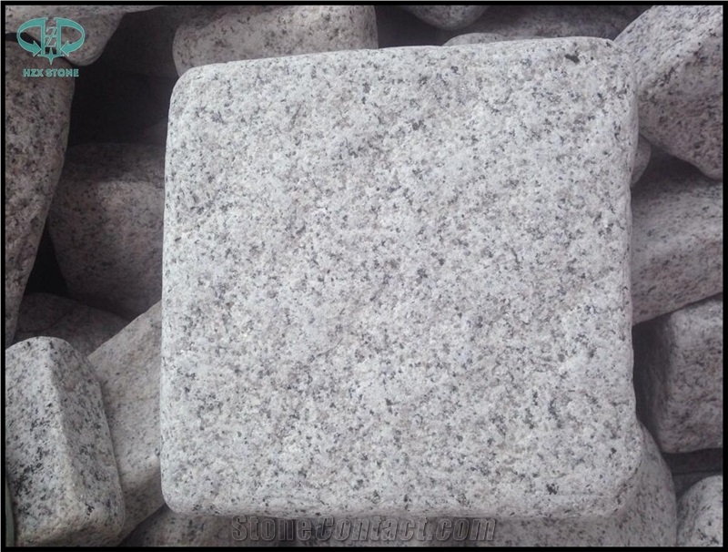 China Silver Grey Granite G601 Split Tumbled Cobbles, Fujian Grey Granite Cube Stone Pavement, Fine White Flower Granite Pavings, Pretty Gray Granite Paver, Chinese Gold Star Granite