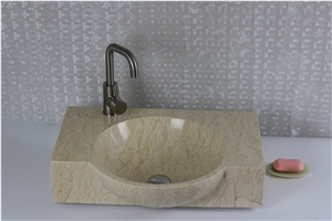 Beige Marble Rectangle Sink Sunny Yellow Farm Sink for Bathroom Sink