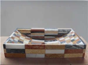Beige Solid Surface Marble Basin Crema Marfil Mosaic Basin for Wash Basin