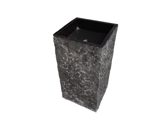 Black Granite Square Basin Absolute Black Pedestal Basin for Bathroom