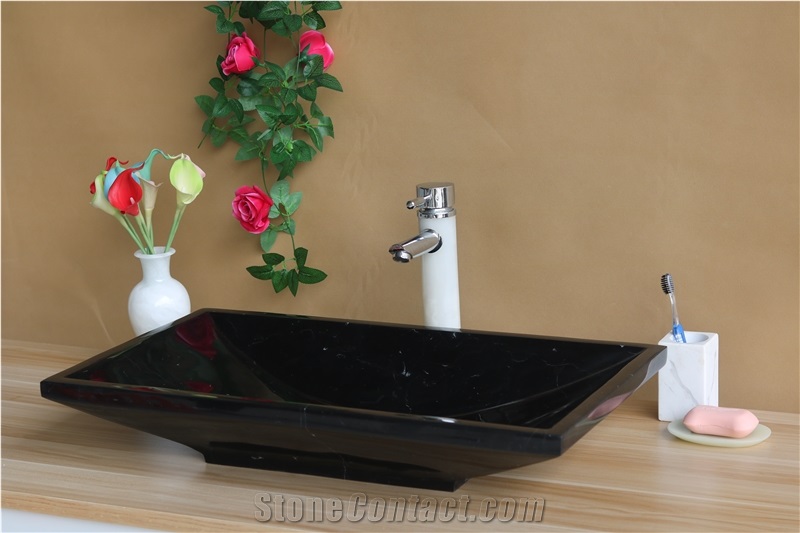 Black Marble Round Sink Nero Marquina Solid Surface Basin For Bathroom Hexagonal Sink