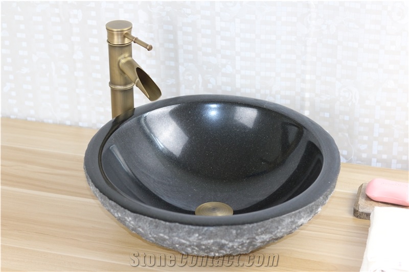 Black Marble Stone Sink Black Marquina Vessel Sink for Bathroom