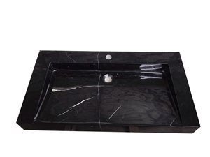 Black Marble Vessel Sink Black Marquina Rectangle Sink for Bathroom