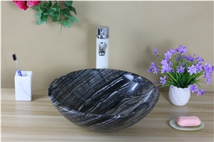 Black Marble Wash Basin Marble Ancient Wood Round Basin for Bathroom