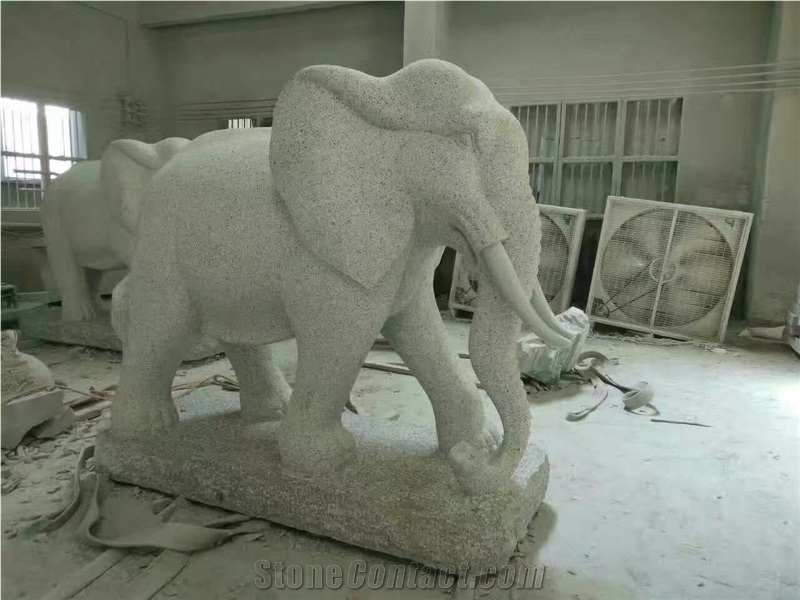 China White Granite Elephant Sculptures,Outdoor Handcarved Statue,Landscape Animals Sculptures