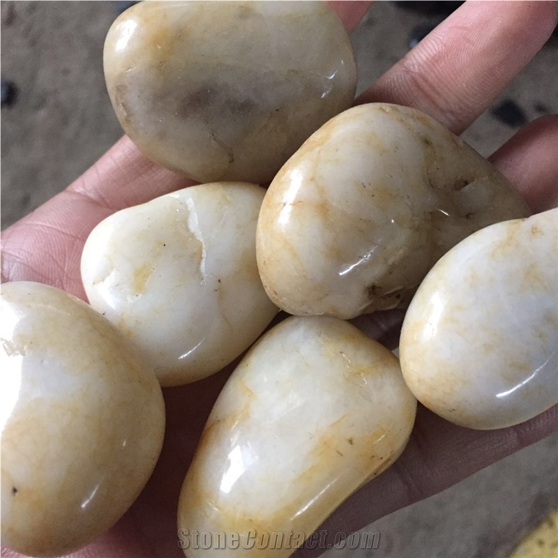 Crema White High Polished Pebble Stone,China Pebble Stone Driveways