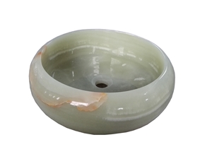 Light Green Onyx Round Sink Solid Surface Onyx Stone Sink for Bathroom Sink
