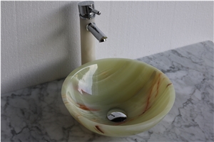 Light Green Onyx Round Sink Solid Surface Onyx Stone Sink for Bathroom Sink