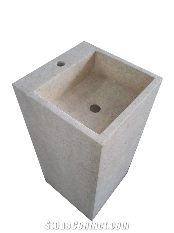 Light Marble Round Sink Marble Egyptian Beige Pedestal Basin for Wash Bowl