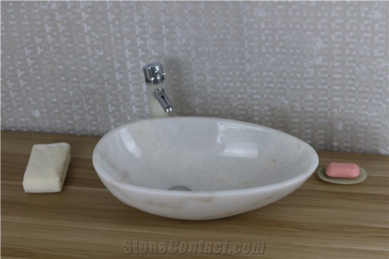 Manmade Marble Stone Basin Jade White Marble Vessel Sink for Farm Sink