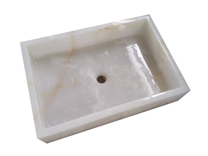 Onyx Stone Sink White Onyx Vessel Sink for Bathroom Rectangle Onyx Sink
