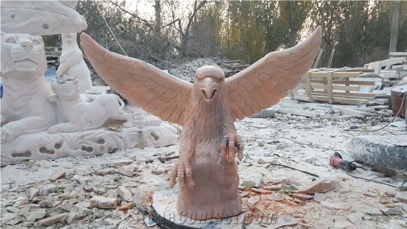 Red Granite Eagle Sculptures,Western Outdoor Animals Statues,Garden Handcarved Eagle Sculptures