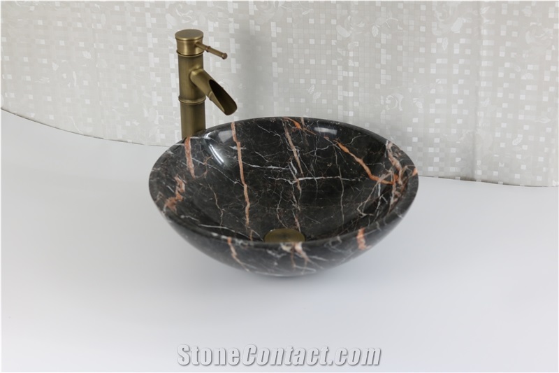 Red Marble Round Basins Marble Agate Red Wash Bowl for Bathroom
