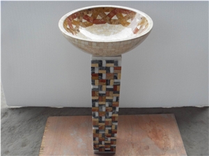 Solid Surface Basin Marble Mosaic Pedestal Basin For Bathroom
