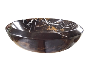 Solid Surface Black Marble Basin Leather Finished Black Marquina Round Sink for Bathroom Sink