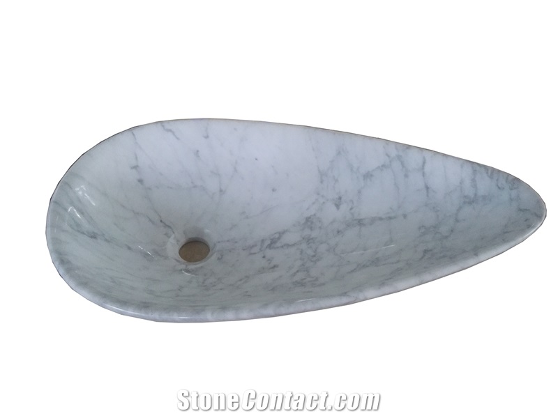 White Marble Solid Surface Sink Bianco Carrara Oval Sink for Bathroom Sink