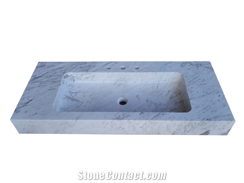 White Marble Vessel Sink Volakas Marble Rectangle Sink for Bathroom
