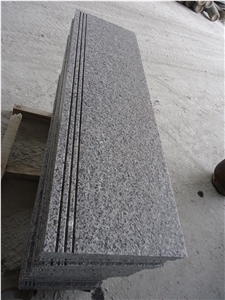 China G603 Light Grey, Sesame White Flamed Granite Slabs & Tiles, Cheap Bianco Crystal Granite in Stairs Steps with Anti Slip, Beveled Long Edge, Treads and Risers, Natural Building Stone Interior
