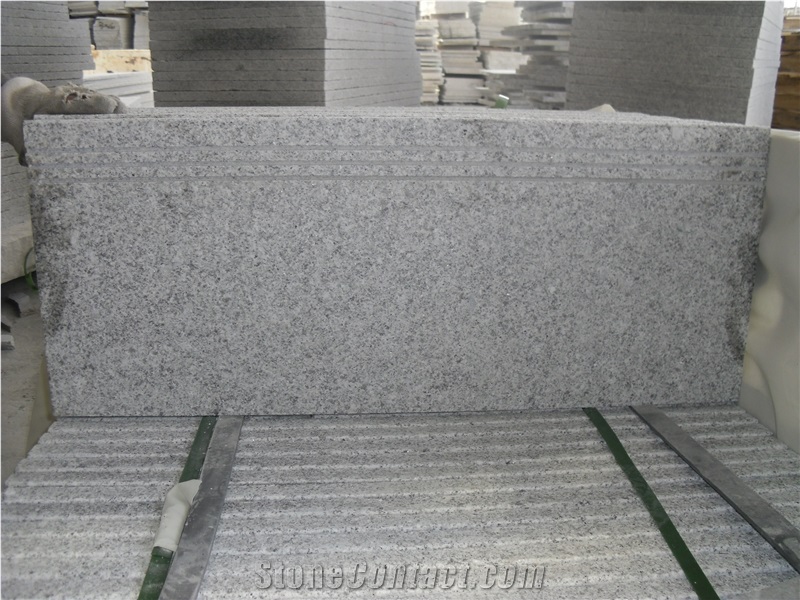 China G603 Light Grey, Sesame White Flamed Granite Slabs & Tiles, Cheap Bianco Crystal Granite in Stairs Steps with Anti Slip, Beveled Long Edge, Treads and Risers, Natural Building Stone Interior