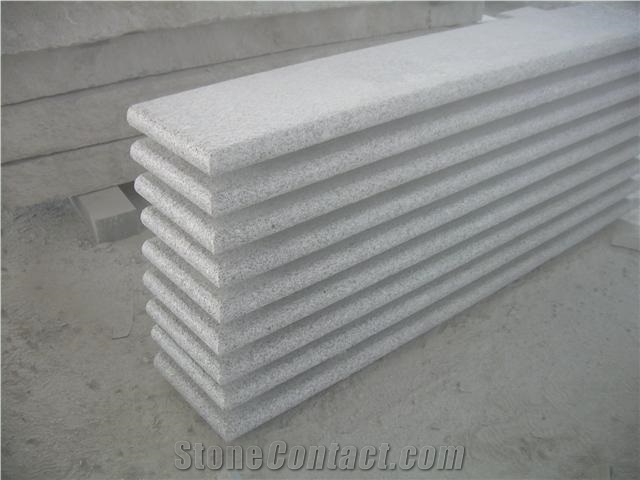 China Popular Cheap Light Grey G603 Bianco Crystal White Granite Grey Flamed Steps Stairs Treads Staircase, Natural Building Stone with Bullnose/Round Edge Threshold Riser, Quarry Owner Factory