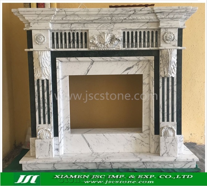 Arabescato Corchia and Green Marble Fireplace