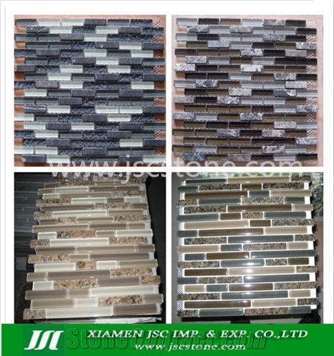 Grey and Brown Glass Stone Mosaic, Linear Strips Mosaic