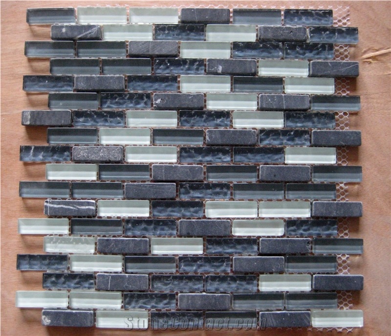 Grey and Brown Glass Stone Mosaic, Linear Strips Mosaic