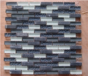 Grey and Brown Glass Stone Mosaic, Linear Strips Mosaic