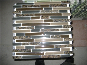 Grey and Brown Glass Stone Mosaic, Linear Strips Mosaic