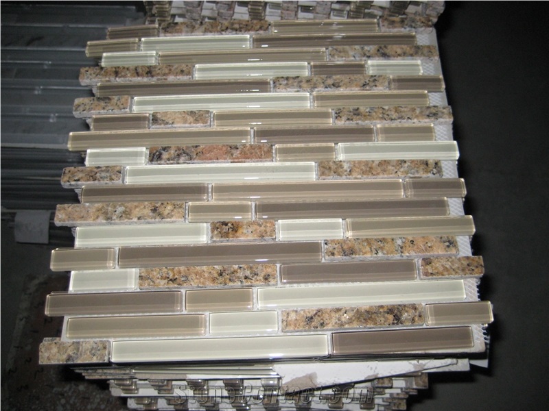 Grey and Brown Glass Stone Mosaic, Linear Strips Mosaic