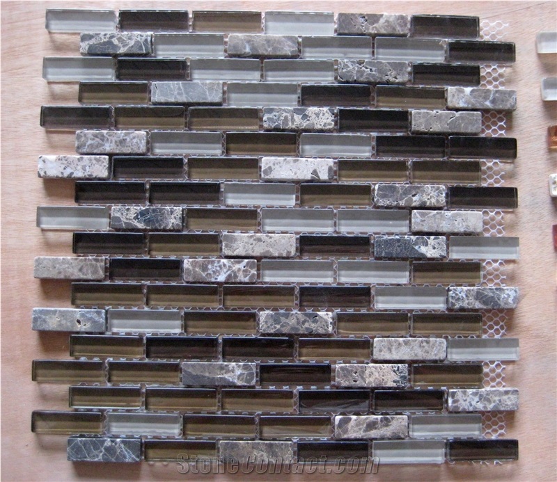 Grey and Brown Glass Stone Mosaic, Linear Strips Mosaic